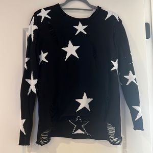 Black and white distressed sweater size medium